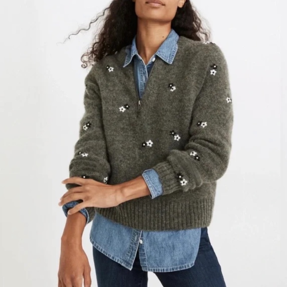 Madewell Embroidered Enfield Half-Zip Sweater